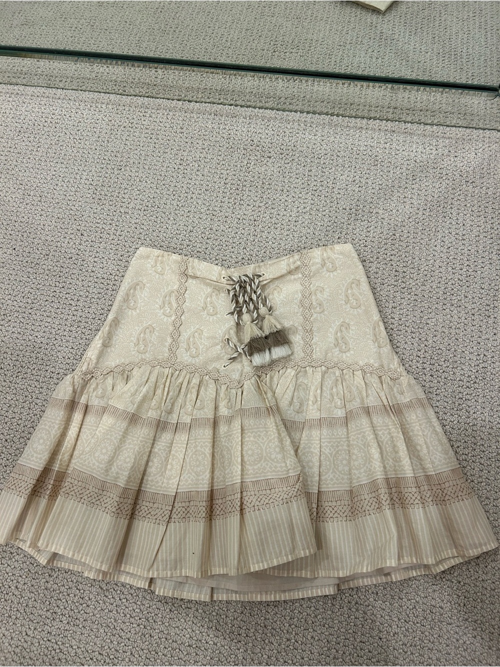 Chelsea & Violet Cream Paisley Tiered Skirt with Tassel Tie